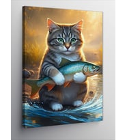 Kanvas Tablo Kedi Ve Balık