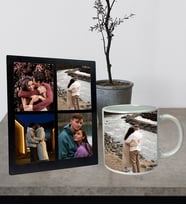Kişiye Özel Premium Resimli Beyaz Kupa Ve Fotoğraflı Dört Resimli Siyah Kolaj Masaüstü Fotoğraf Siyah Çerçeve
