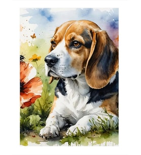 Sevimli Köpek Ve Çiçek Mdf poster