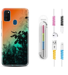 Samsung M21 M22 M23 M30 M31S M32 Kılıf Kablo Koruma Spiral Silikon Güzel Çiçekler 1712