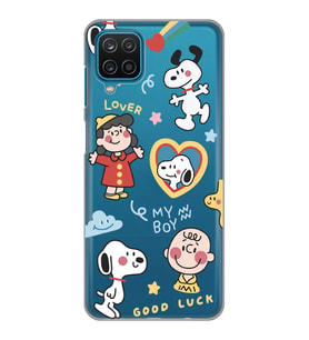 Samsung Galaxy M32 Uyumlu Snoopy Tasarımlı Şeffaf Telefon Kılıfı
