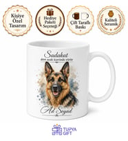 İsme Özel Alman Çoban Köpeği Desenli Kupa Bardak Hediye Porselen Mug