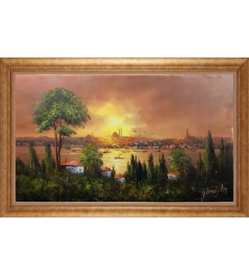 Çerçeveli Paspartulu Manzara Tablo bm1298 (Gold)
