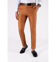 Erkek Slim Fit Petekli İtalyan Kesim Keten Pantolon 21K-2200420-6 Kiremit