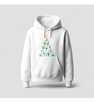 Christmas Tree Cimnastik Baskılı Hoodie Sweatshirt (Beyaz)