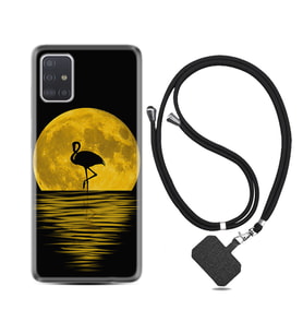 Samsung a71 A72 A73 A7 A9 2018 C7 C9 Kılıf Boyun Askılı Silikon Ay ve Flamingo 1775