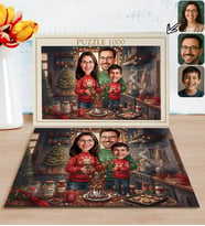 BK Gift Kişiye Özel Aile Yılbaşı Karikatür Tasarımlı 1000 Parça Profesyonel Puzzle-4, 1000 Puzzle, Yeni Yıl Hediyesi, Yılbaşı Hediyesi