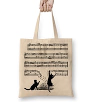Yaramaz Komik Müzik Notalı Kedi Cat Bez Çanta Uzun Saplı