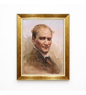 Tablore Atatürk Portresi Yağlı Boya Dokulu Lüks Altın Varak Çerçeveli Tablo - Sanatsal Atatürk Tablosu