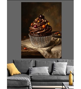 Çikolatalı Ve Renkli Draje Süslemeli Cupcake Dekoratif Kanvas - Mdf Ahşap Tablo