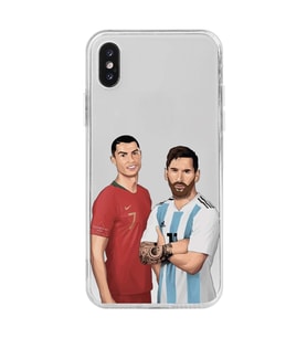 Iphone XS MAX Uyumlu Cristiano Ronaldo & Lionel Messi Tasarımlı Şeffaf Telefon Kılıfı