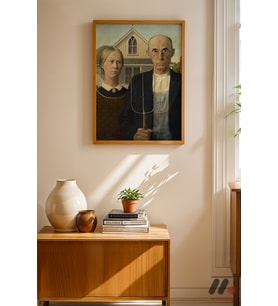 Grant Wood American Gothic, Ahşap Çerçeveli Duvar Tablosu - Sanatsever Hediyesi