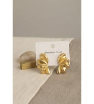 316L Çelik Gold Renk Vintage 3D Dalgalı Model Küpe