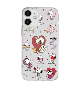 Iphone 12 Uyumlu Snoopy ve Kalp Tasarımlı Şeffaf Telefon Kılıfı