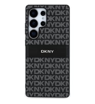 Samsung Galaxy S25 Ultra Uyumlu Kılıf DKNY Orjinal Lisanslı Kartlıklı 3D Yazılı Repeat Texture Pattern Kapak (Siyah)