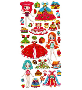 Sticker Kabartmalı Stiker Defter, Planlayıcı Etiket (sk103) 9x18 cm- Prenses Kız Giydirme