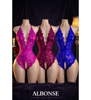 Fuşya Bordo Saks Dantel Detaylı Sırtı Açık Fantezi Gecelik 3’lü Set (Karışık)