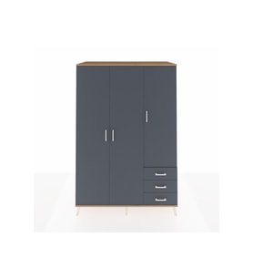 Kronos Dolap 6 Raflı 3 Çekmeceli Tek Askılı 132x59x195 Çam-Antrasit/Antrasit