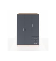 Kronos Dolap 6 Raflı 3 Çekmeceli Tek Askılı 132x59x195 Çam-Antrasit/Antrasit