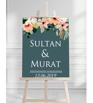 Söz Nişan Düğün İçin 50x70 Karşılama Panosu - Renkli Çiçek Tasarımlı 004