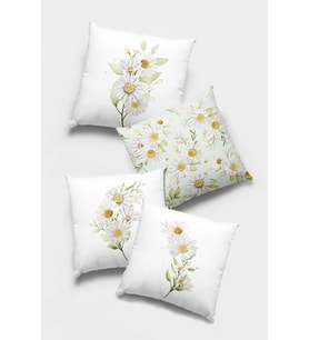 Buz Mavisi Çiçekli Çift Taraf 4'lü Set Kırlent Kılıfı 4KR001