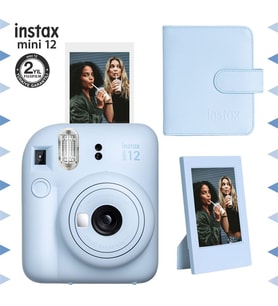 Instax mini 12 Mavi Fotoğraf Makinesi-Çerçeve ve 64'lü Kare Albüm Seti