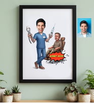 Kişiye Özel Karikatürlü Erkek Diş Hekimi Siyah Çerçeve Tıp Bayramı Hediyesi
