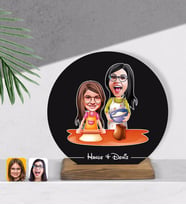 BK Gift Kişiye Özel Anne Kız Karikatürlü Yuvarlak Ahşap Biblo-2