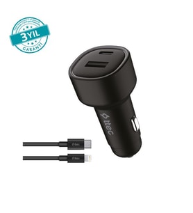 Ttec SmartCharger Duo PD 48W Araç Hızlı Şarj Aleti USB-C+USB-A - USB-C-Lightning Kablo