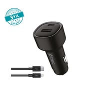 Ttec SmartCharger Duo PD 48W Araç Hızlı Şarj Aleti USB-C+USB-A - USB-C-Lightning Kablo