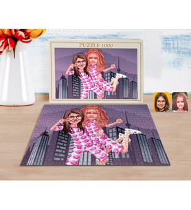 BK Gift Kişiye Özel Kız Kardeşler Karikatürlü 1000 Parça Profesyonel Puzzle-1