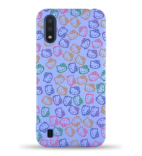 Samsung Galaxy A01 Uyumlu Lansman Kılıf Hello Kitty Tasarımlı İçi Kadife Kapak-Lila (Şeffaf)