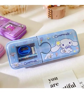 Kawaii Sanrio Kuromi Metal Kalem Kutusu Kırtasiye Seti Cinnamoroll Kuromi Kalemlik Hediye Seti (Mavi)