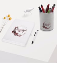 BK Gift Kişiye Özel Çiçek Tasarımlı Beyaz Defter Kalem ve Kalemlik Hediye Seti - Model 13
