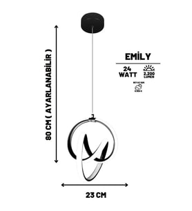 Emily Siyah Modern Sarkıt Led Avize Beyaz Işık Salon Mutfak Oda Hol Ledli Avize
