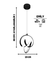 Emily Siyah Modern Sarkıt Led Avize Beyaz Işık Salon Mutfak Oda Hol Ledli Avize
