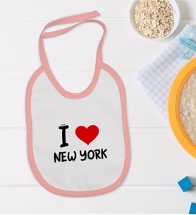 BK Kids I Love New York Tasarımlı Pembe Bebek Mama Önlüğü - Model 1