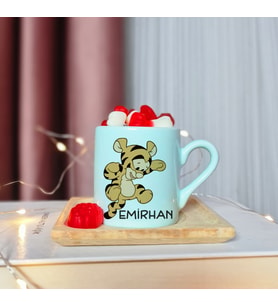 Winnie The Pooh & Tigger Tasarımlı Kişiye Özel Yeşil Türk Kahvesi Fincanı
