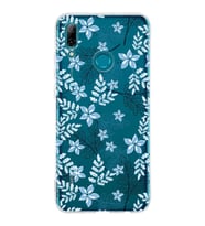 Huawei P Smart 2019 Uyumlu Kapak Floral Mavi Tasarımlı Şeffaf Silikon Kılıf
