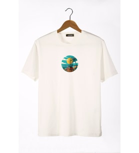 Unisex Ekru Bisiklet Yaka Önü Scooter Baskılı Oversize T-Shirt 22Y-3400762-67