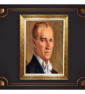 Altın Varaklı Çerçeveli Paspartulu Atatürk Tablo nl02A247 (Gold)