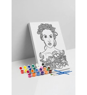 Çiçekli Kadın Portresi Mandala Tuval Boyama Seti 40x50 cm