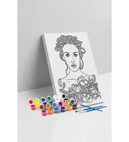 Çiçekli Kadın Portresi Mandala Tuval Boyama Seti 40x50 cm