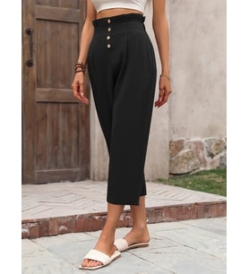 Kadın Yüksek Belli önden Düğmeli Ithal Keten Pantolon