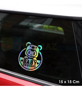Arabada Bebek Var Baby On Board Hologram Oto Sticker Cam Araba Yapıştırma Çıkartma Etiket 15 X 15