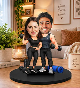 Kişiye Özel Fotoğraflı Fitness Çift Biblosu – Spor Yapan Sevgililer Karikatür Masaüstü Hediyesi