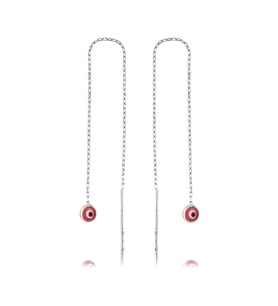 Hk Gümüş Kadın Küpe Zincirli Pembe Nazar Gümüş Takı Hediyelik Ürünler