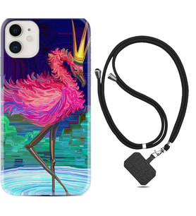Apple iPhone 11 12 13 Mini Kılıf Boyun Askılı Silikon Queen Flamingo 1748