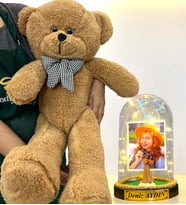 Sizlere Özel Premium Hediye Seti  Led Işıklı Fanus ve 80 cm Büyük Boy Kahve Peluş Ayıcık (Model 8)