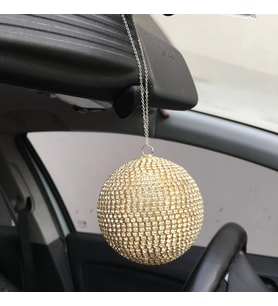 Kristal Taşlı Disko Topu Dikiz Ayna Süsü Büyük 8cm Altın